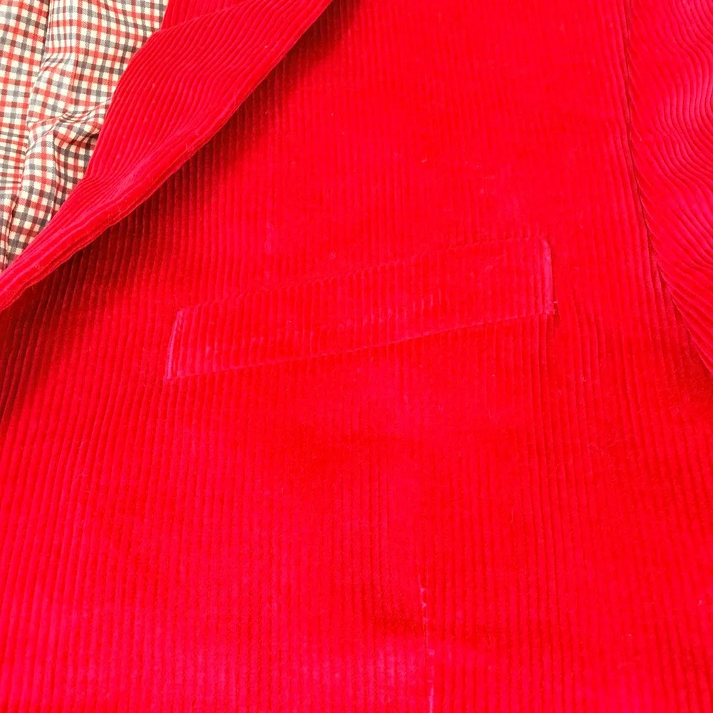 Saddlebred Mens 40R Red Corduroy Blazer Two Button Gingham Lined Sport Coat